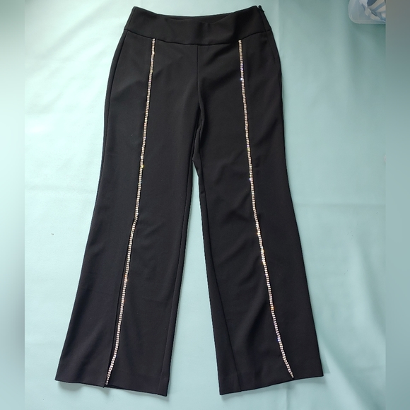 INC Glam Deep Black Wide Leg Embellished Slit Pants WOMEN'S - Picture 2 of 10